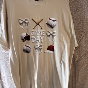 Gildan Cream Game Day Baseball Graphic Tee with Red Accents